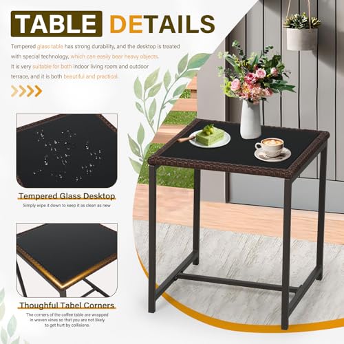 3-Piece Brown Wicker Patio Bistro Set with Glass Coffee Table Y1236
