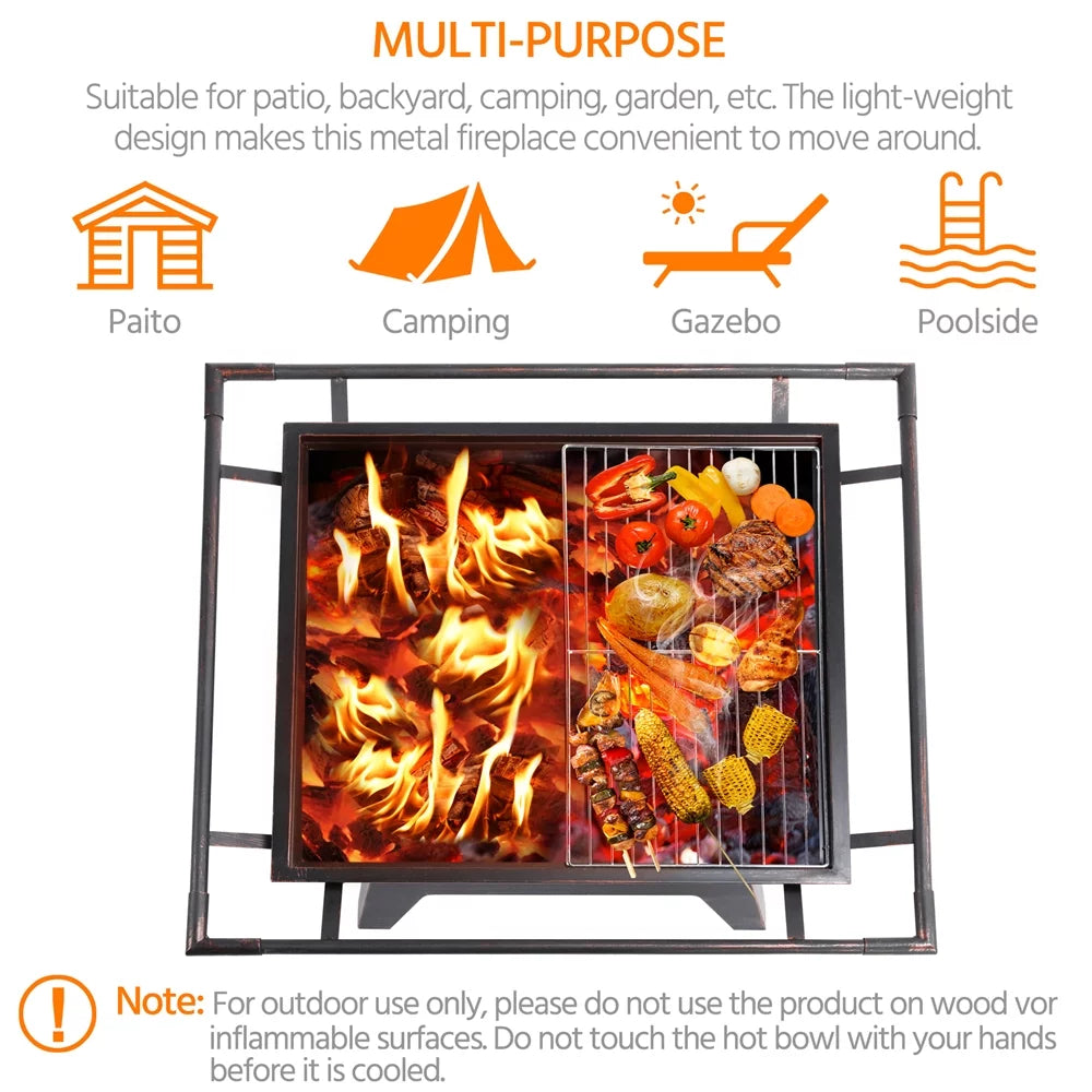 Iron Fire Pit with Mesh Cover Grills Poker N70618