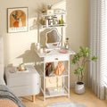 White Compact Vanity Desk with Fabric Drawers J790446