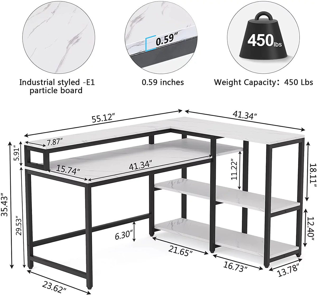 Reversible L Shaped Desk with Hutch and Open Shelves V584177