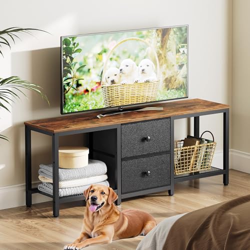 Rustic Brown and Black TV Stand with 2 Fabric Drawer J645346