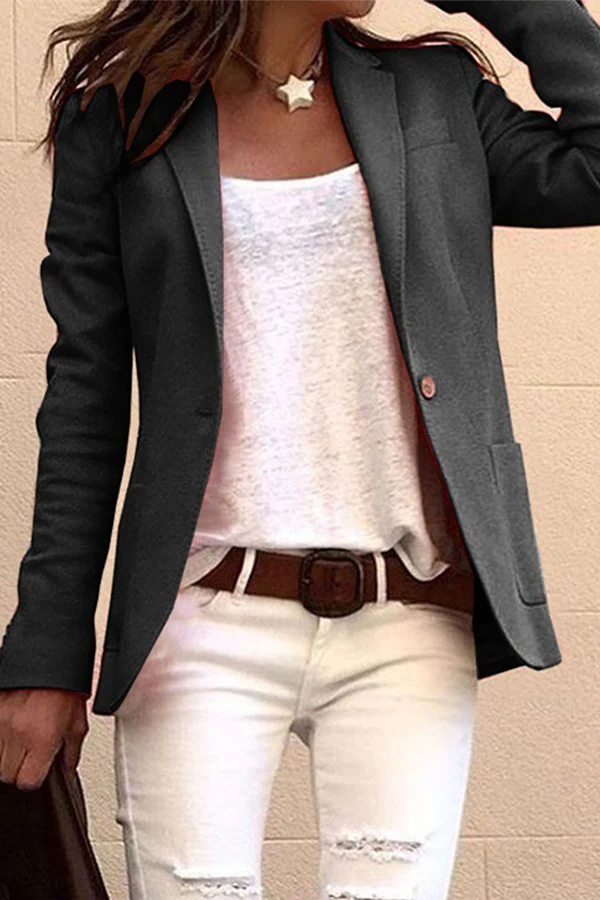 Casual Solid Button Turn-back Collar Outerwear D900