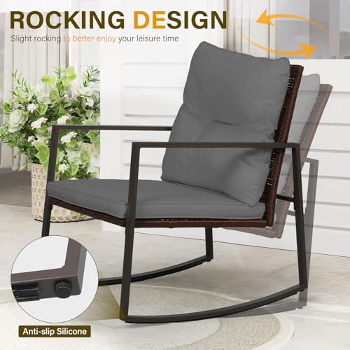 3-Piece Brown Wicker Patio Bistro Set with Glass Coffee Table Y1236