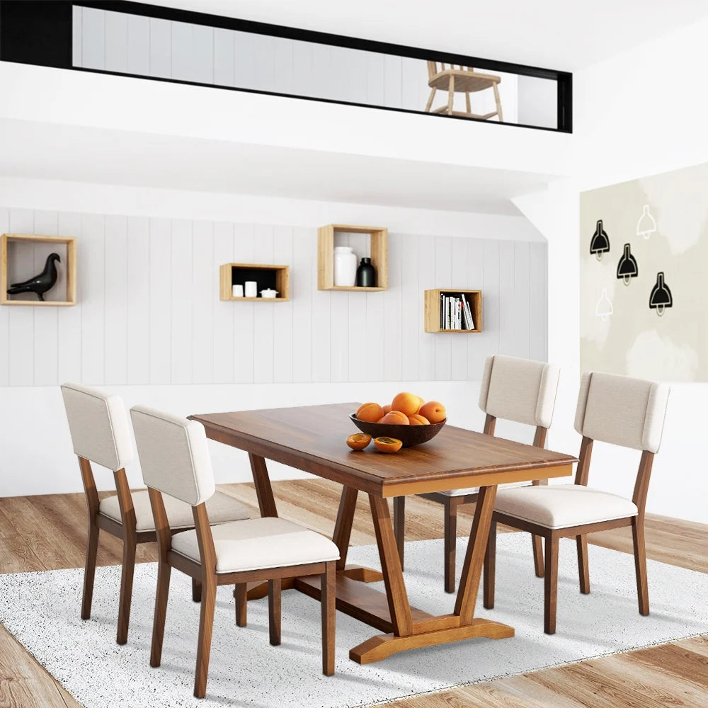 5 Piece Wood Dining Table Set with 4 Upholstered Chairs D907388