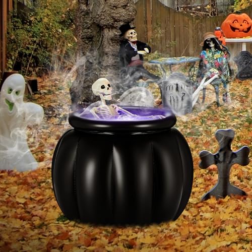 Large Halloween Cauldron with Skeleton LED Inflatable Black Bowl Candy Bucket E66414