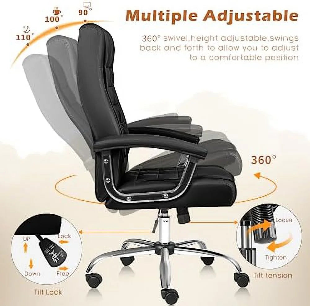 Big and Tall Leather Office Chair 350lbs High Back with Armrest O876