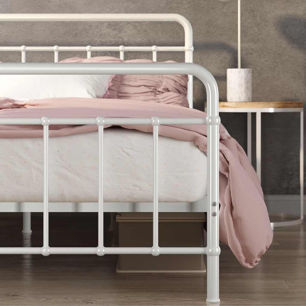 King White Metal Platform Bed Frame F3124