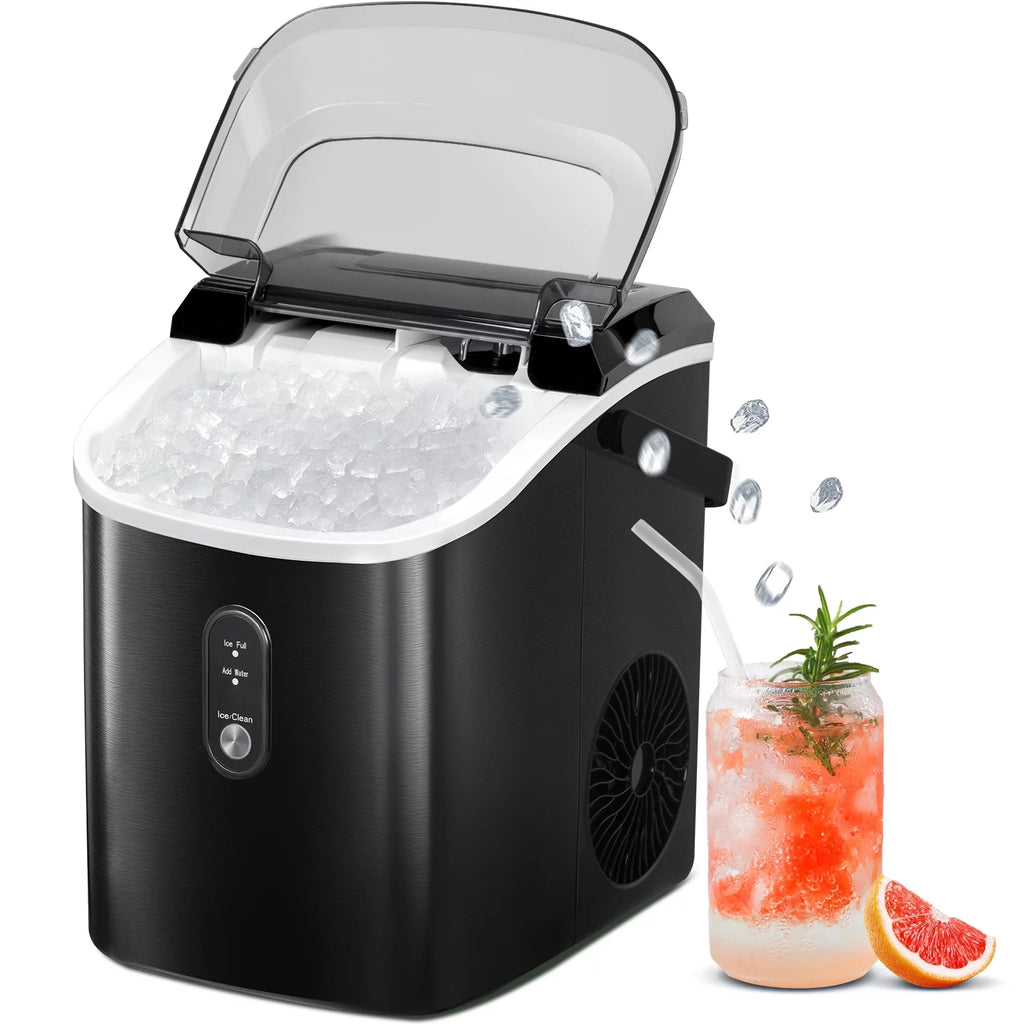 Portable Nugget Ice Maker Countertop Self-Cleaning Stainless Steel Black E15053