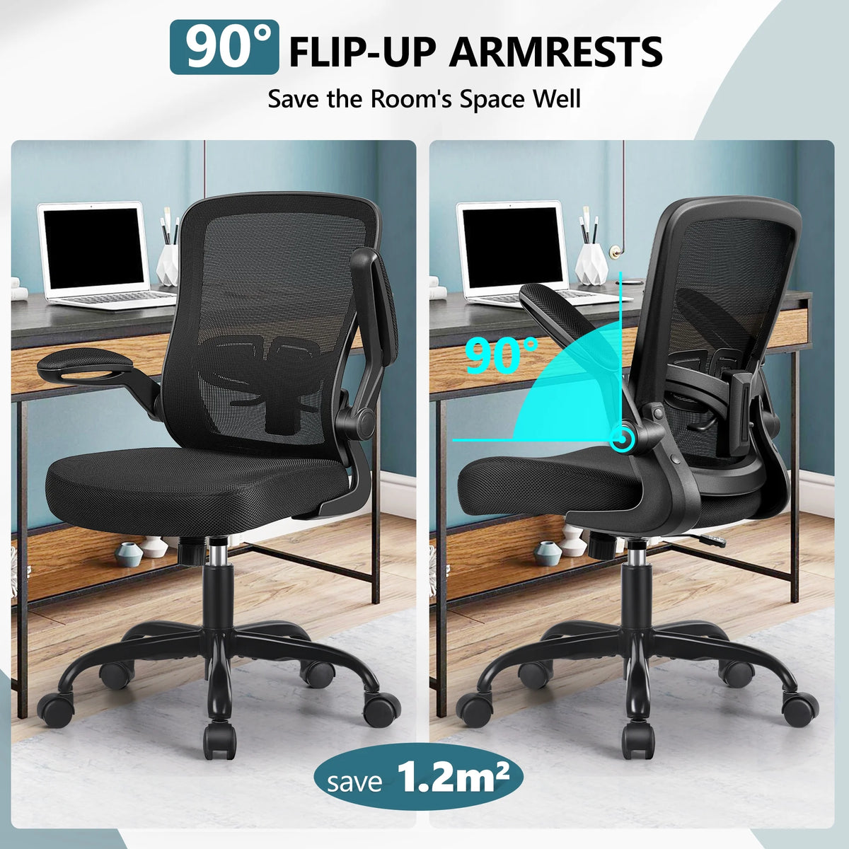 Black Ergonomic Office Chair with Lumbar Support and Flip up Arms Y1567