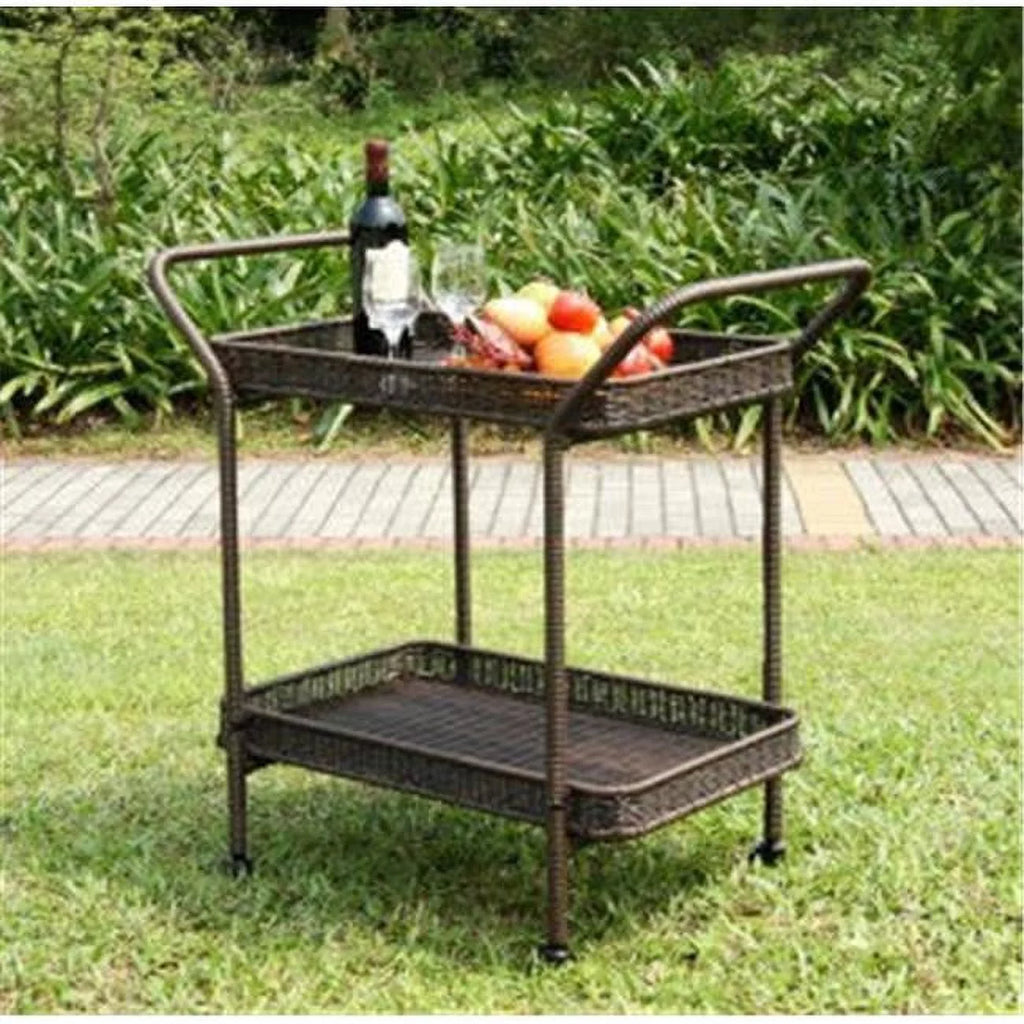 Outdoor Espresso Wicker Patio Serving Cart Q6933