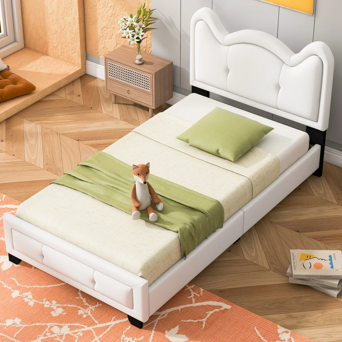 Pink Full Size Upholstered Platform Bed with Headboard X66508