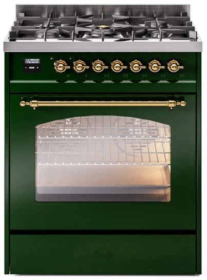 30 Dual Fuel Natural Gas Range Emerald Green Brass Trim M19154