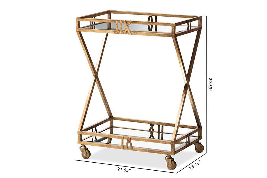 Antique Gold Finished 2-Tier Mobile Bar Cart M3009