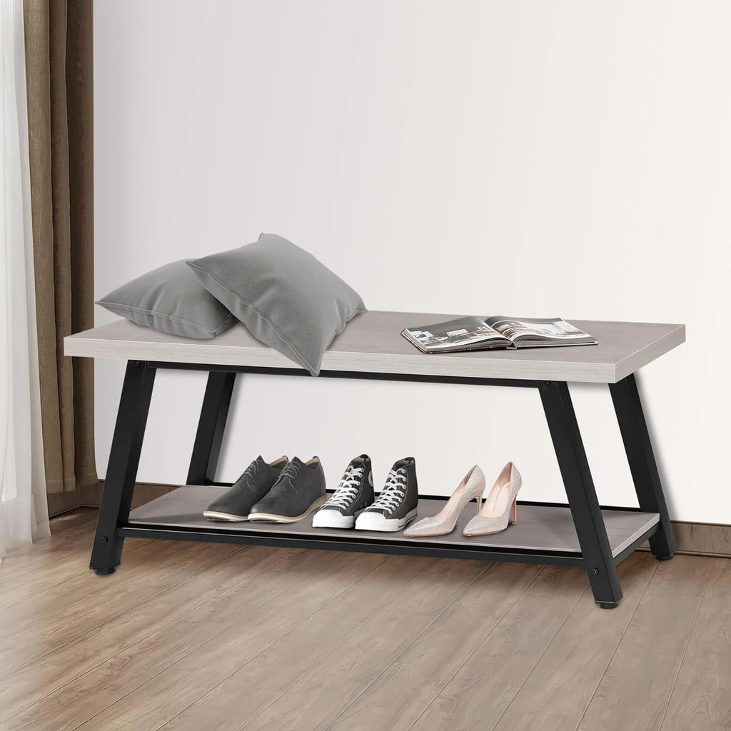 Light Grey and Black Wood Metal Bench T171911
