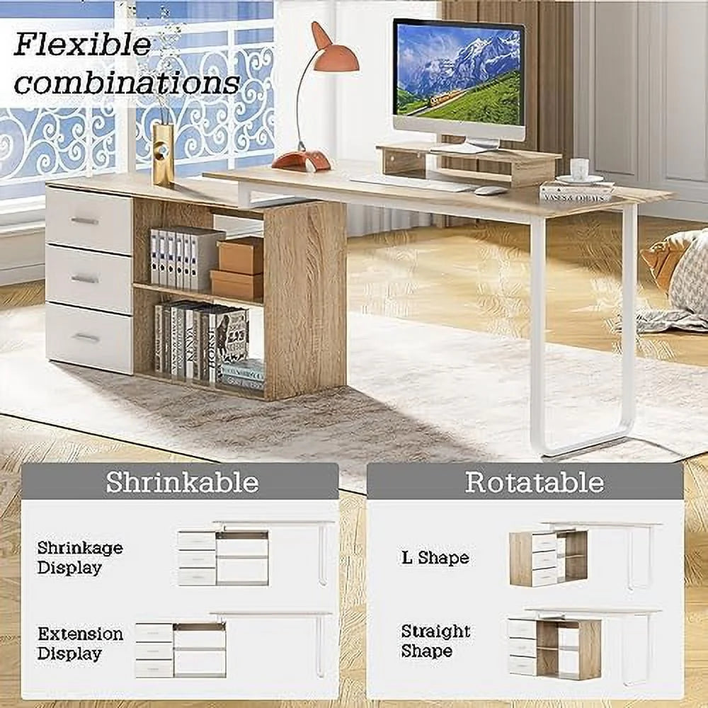 L-Shaped Computer Desk with Monitor Stand and 3 Drawers Z310