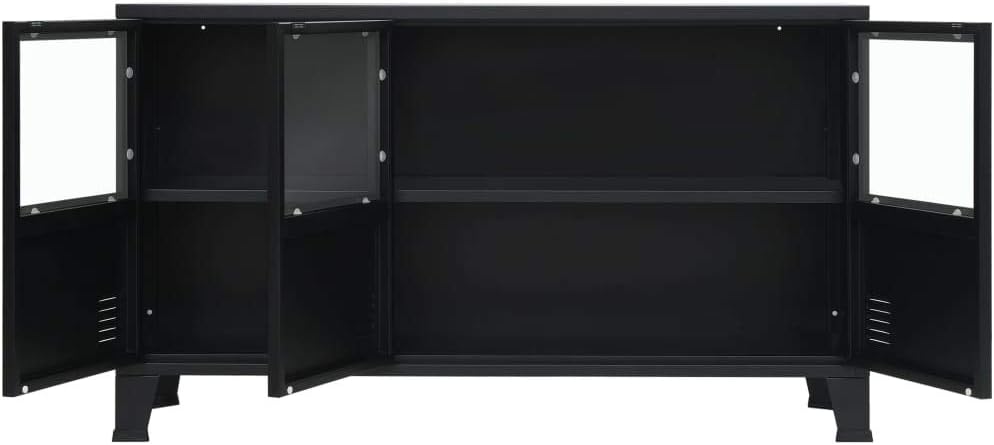 Black Metal Sideboard with 2 Shelves and 3 Doors L6669