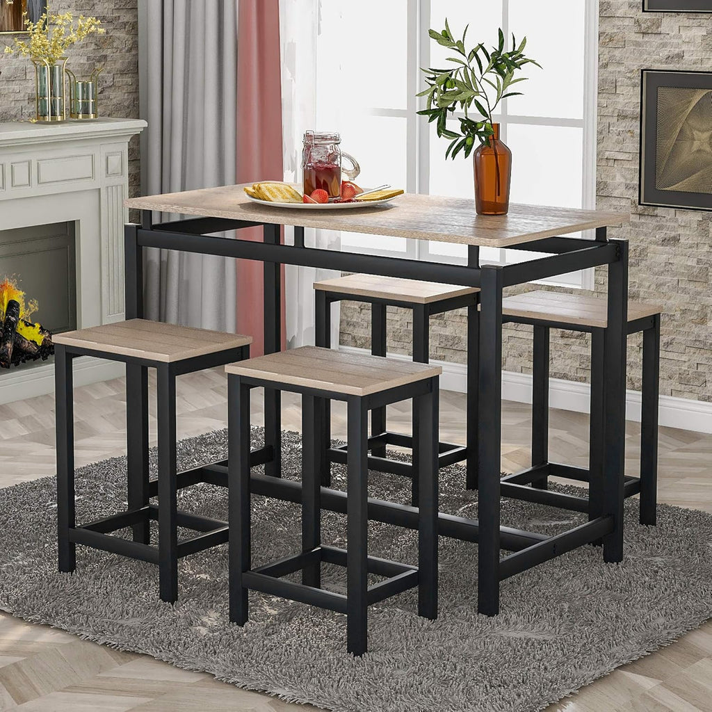 5 Piece Dining Table Set with 4 Chairs Dark Brown G180