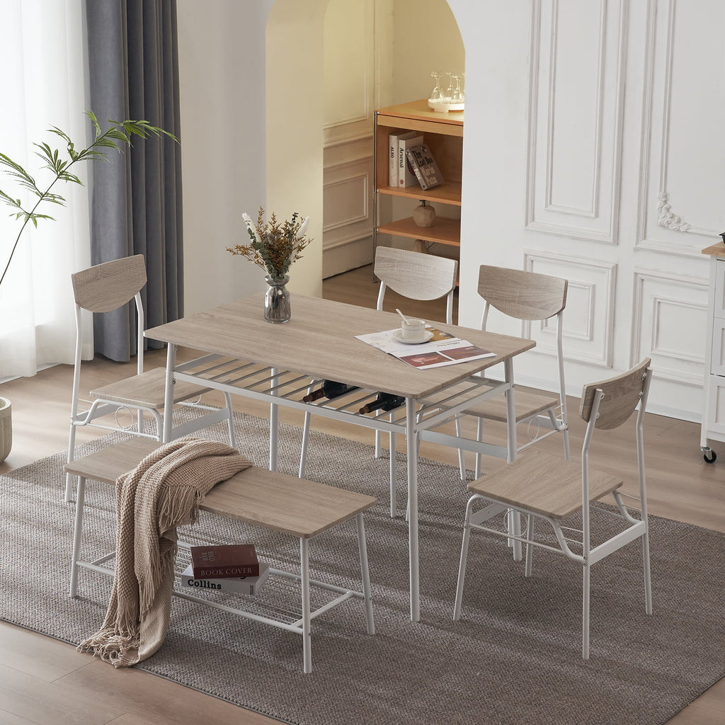 6-Piece Dining Room Set with 4 Chairs and 1 Bench F749