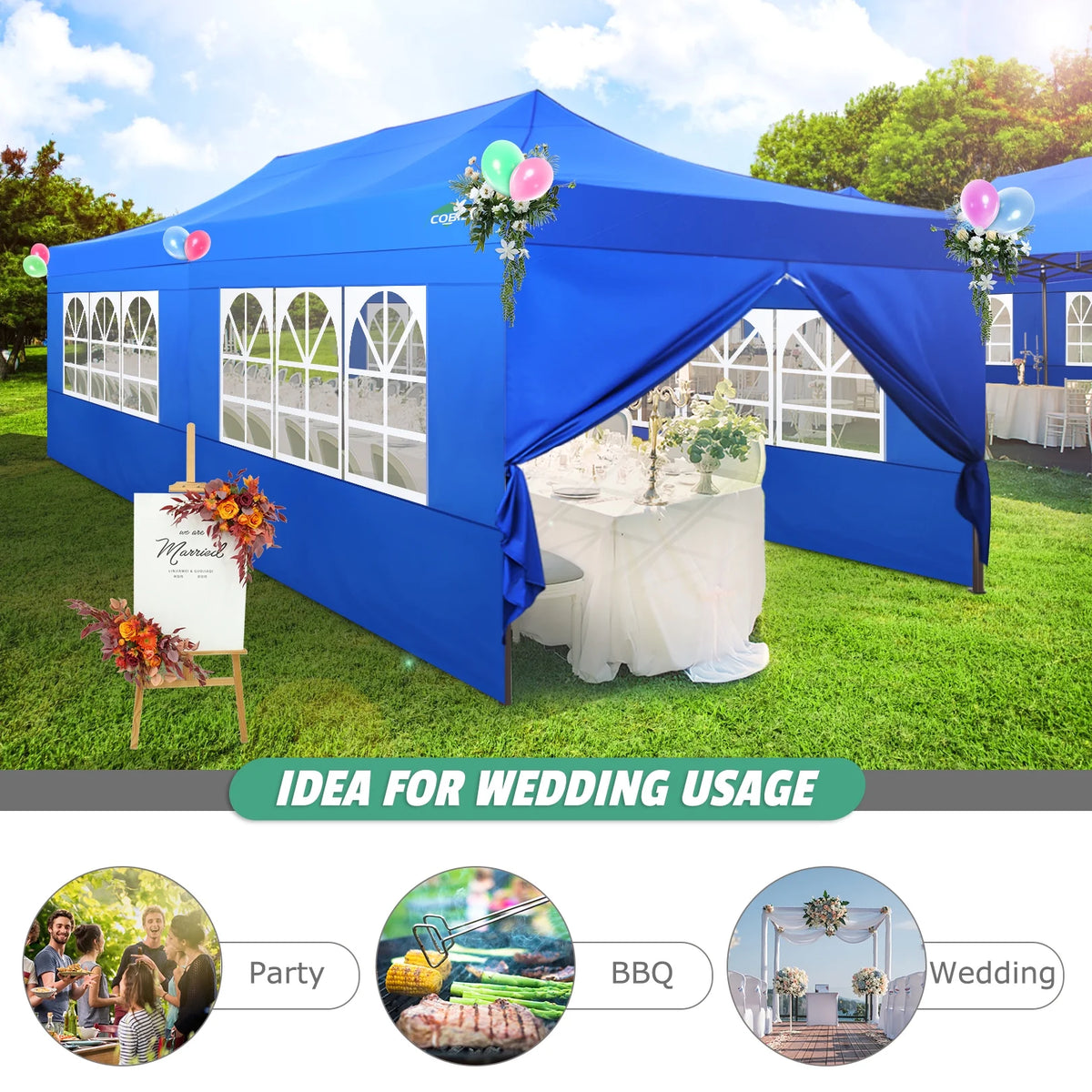 10x20 Pop up Canopy Tent with 6 Removable Sidewalls Blue T60410