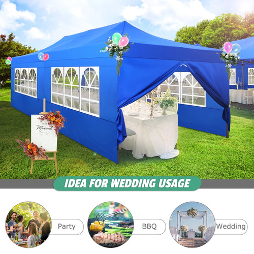 10x20 Pop up Canopy Tent with 6 Removable Sidewalls Blue T60410