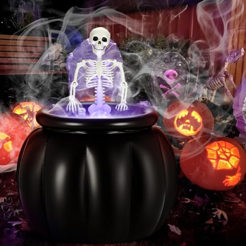 Large Halloween Cauldron with Skeleton LED Inflatable Black Bowl Candy Bucket E66414