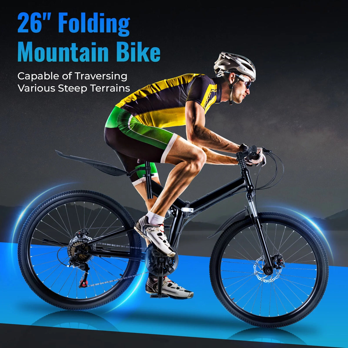 26 Inch 21 Speed Folding Mountain Bike Full Suspension Dual Disc Brakes Black I9483