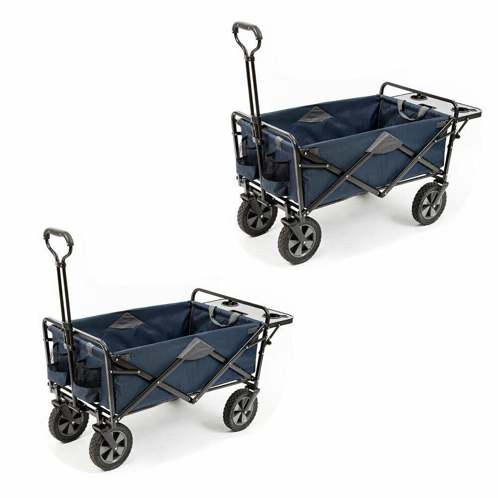 Collapsible Outdoor Utility Wagon Cart with Table Navy 2 Pack O4136