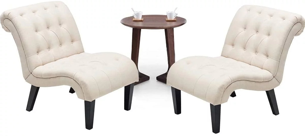 Accent Chairs Set of 2 Upholstered Tufted Curved Backrest Fabric with Wood Legs Gray X8377