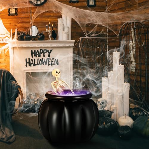 Large Halloween Cauldron with Skeleton LED Inflatable Black Bowl Candy Bucket E66414