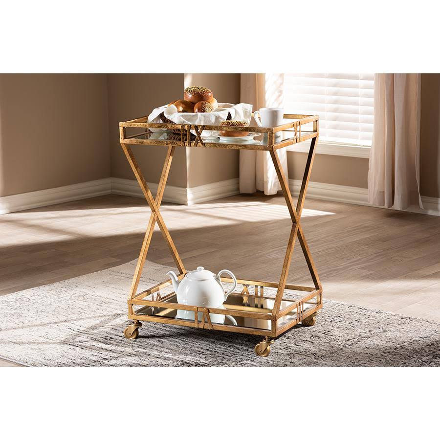 Antique Gold Finished 2-Tier Mobile Bar Cart M3009