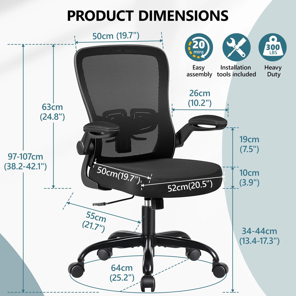 Black Ergonomic Office Chair with Lumbar Support and Flip up Arms Y1567