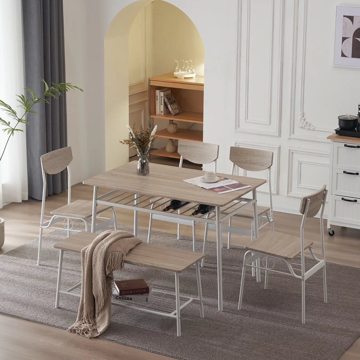 6-Piece Dining Room Set with 4 Chairs and 1 Bench F749