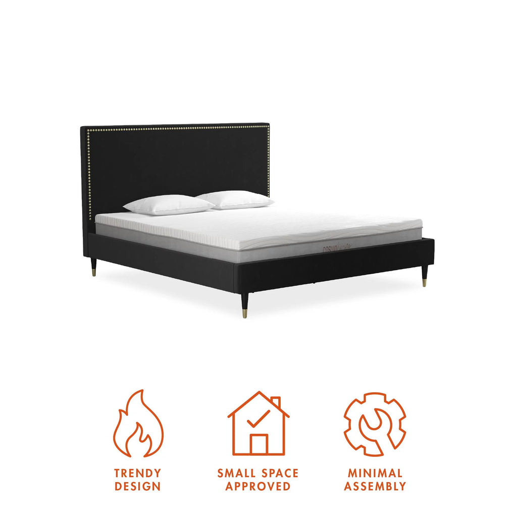Black Velvet King Upholstered Bed M9099