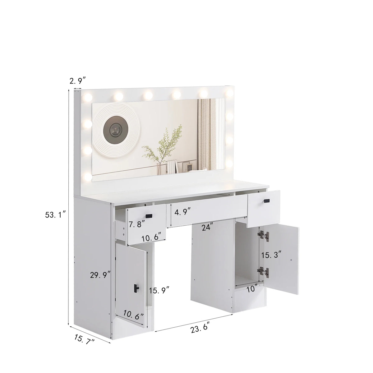 White Makeup Vanity Table with Lighted Mirror and 3 Drawers M968