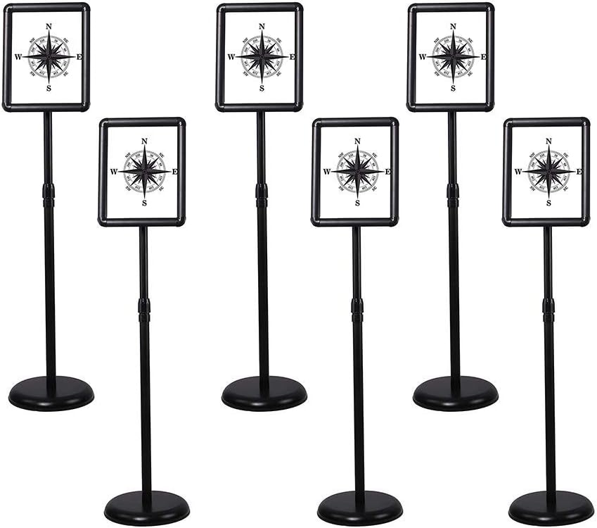 Adjustable Aluminum Snap Open Floor Sign Stand 8.5x11 Inches Black 6 Pack U35949
