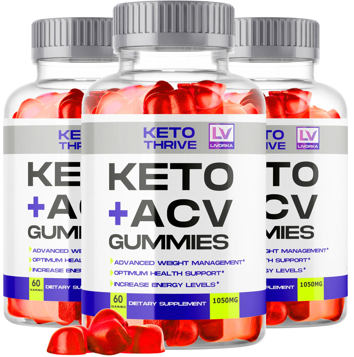 3 Pack Apple Cider Vinegar Gummies 1050MG 60 Gummies Per Bottle W32760