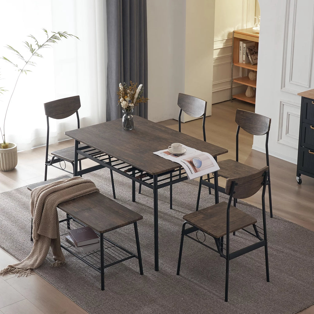 6-Piece Dining Room Set with 4 Chairs and 1 Bench F749