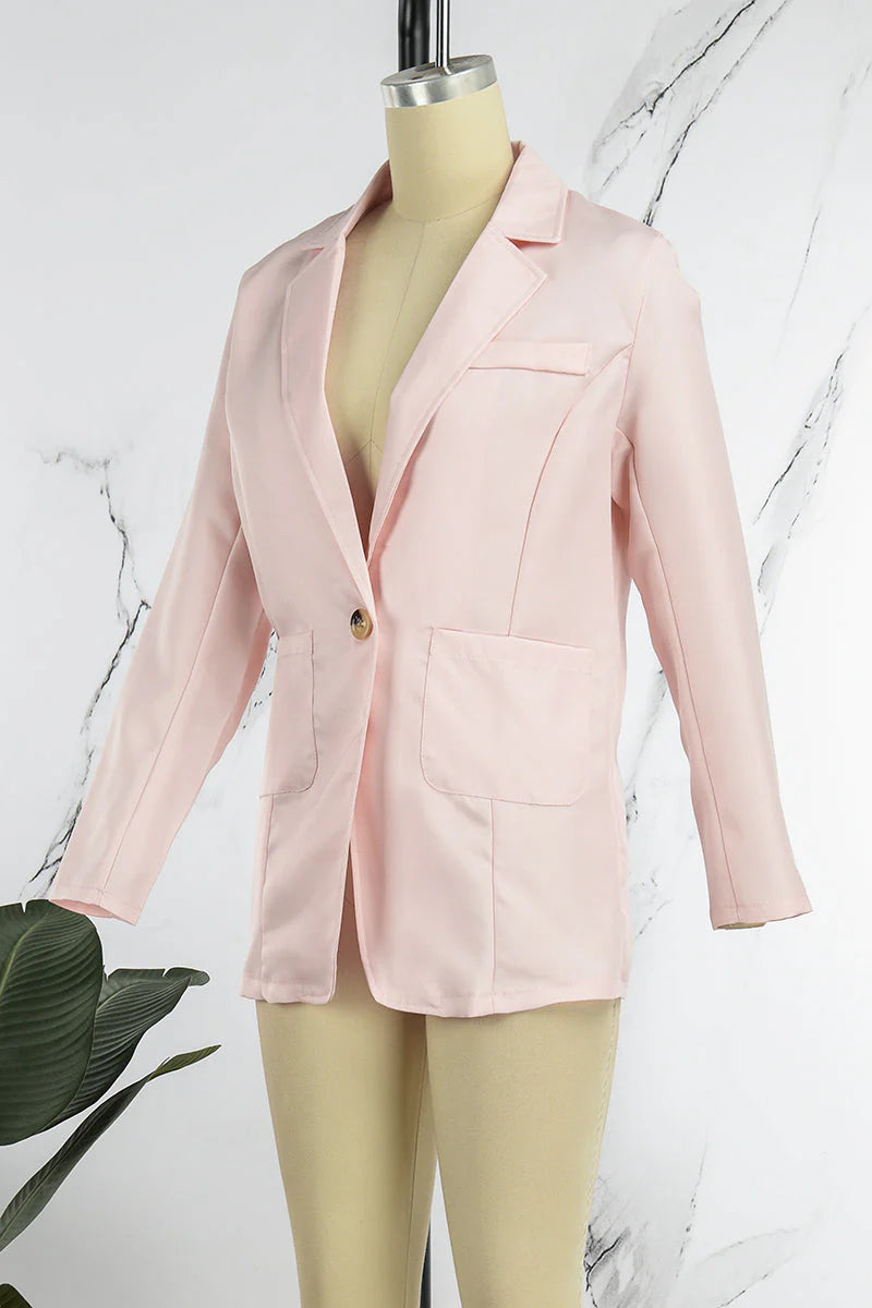 Casual Solid Button Turn-back Collar Outerwear D900