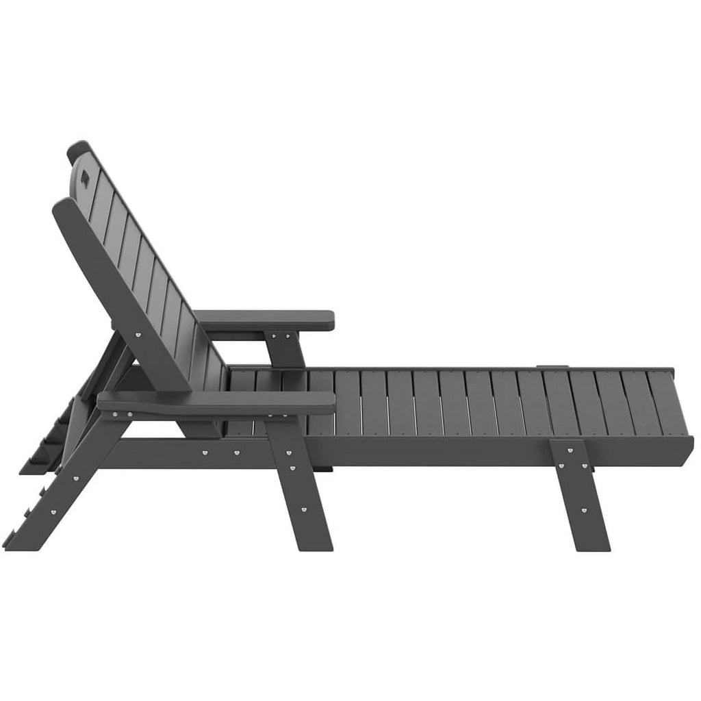 Gray 3PC HDPE Plastic Reclining Chaise Lounge Table Set K76786