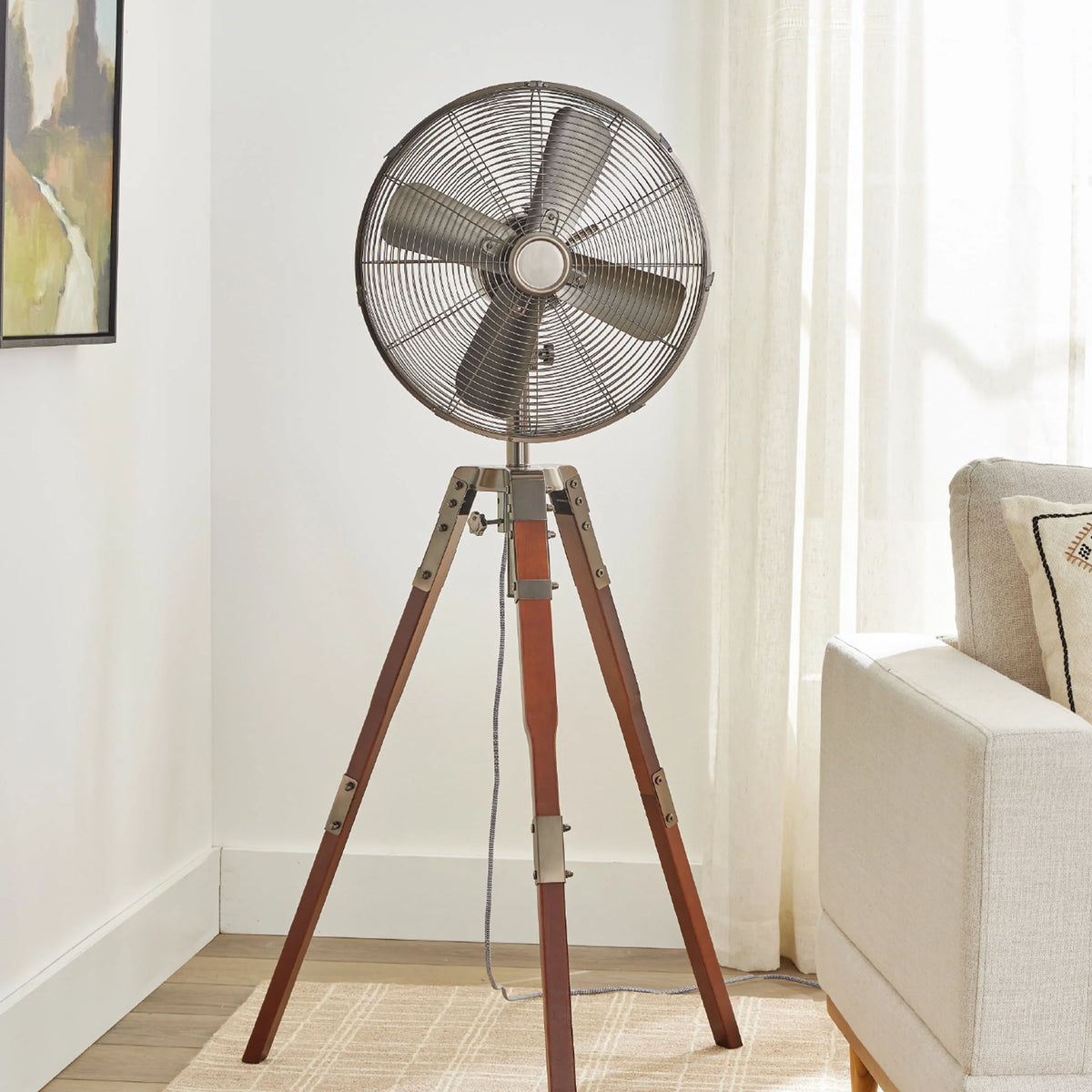 3 Speed Oscillating 16 in Stand Fan with Wood Tripod Legs V314352