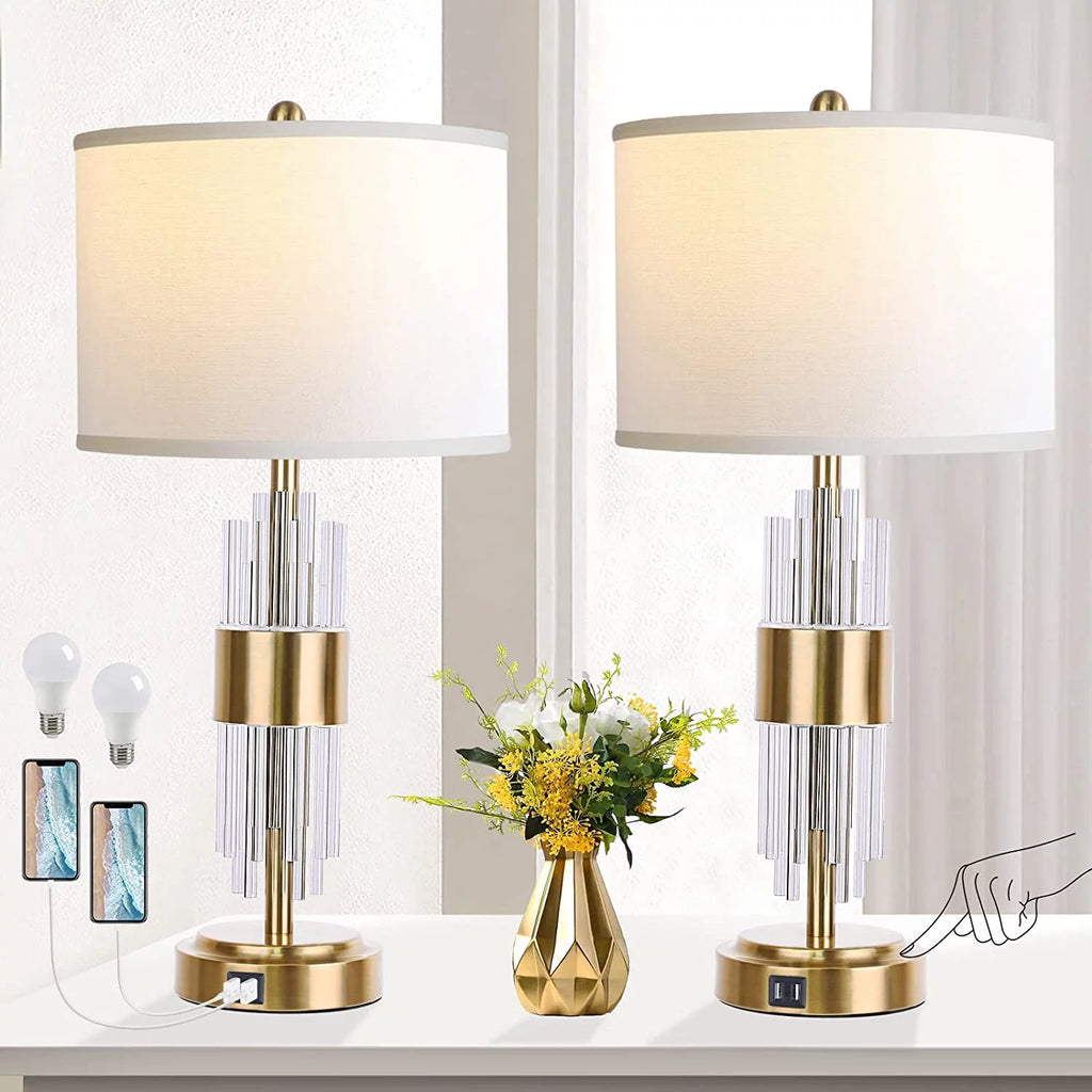25.5" Gold Metal Touch Control Table Lamp with USB Ports N32395