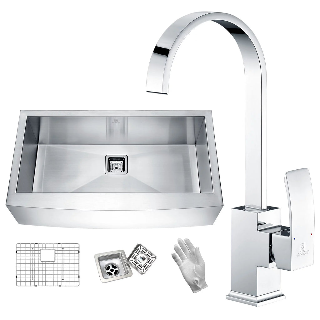 32 in. Single Bowl Kitchen Sink with Faucet in Polished Chrome U50242