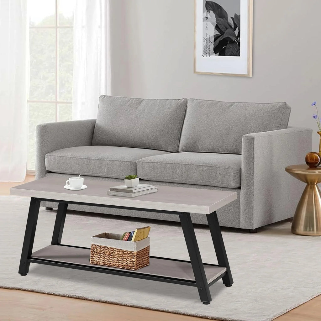 Light Grey and Black Wood Metal Bench T171911
