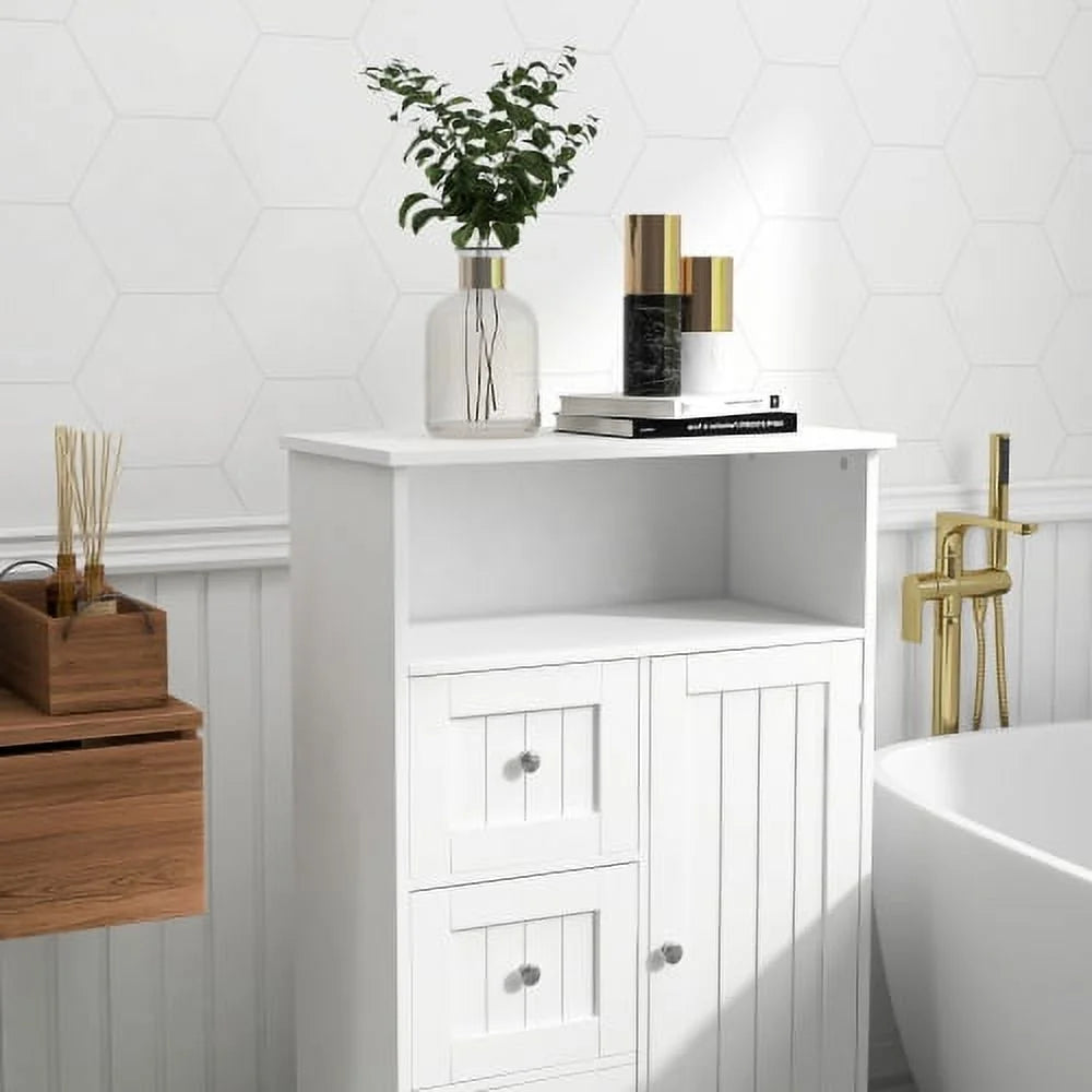 3 Drawer 1 Door White Bathroom Storage Cabinet W483