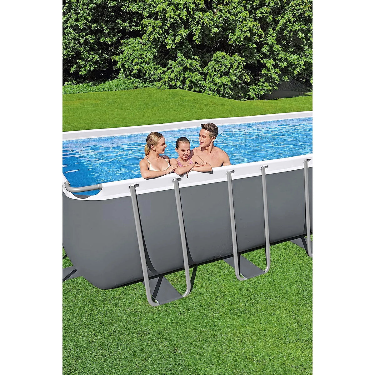Grey Rectangular Metal Frame Above Ground Pool Set B887543