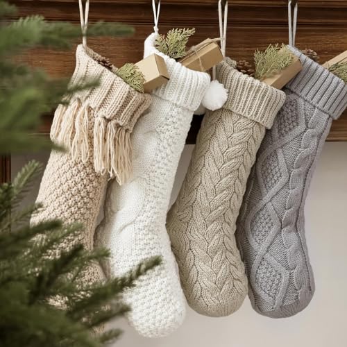 4 Pack 18 Inch Cable Knit Christmas Stockings X791