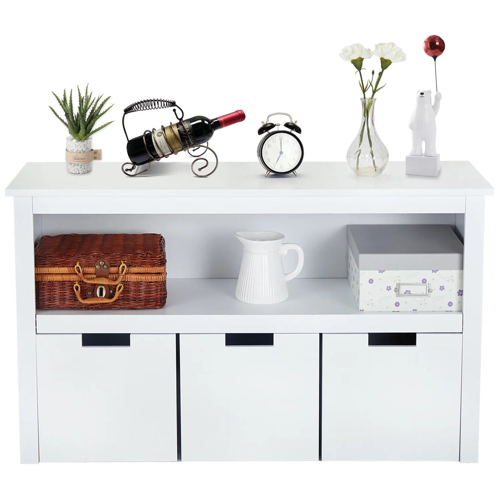 White Storage Cabinet with 3 Rolling Box Cubes and Large Shelf M482709