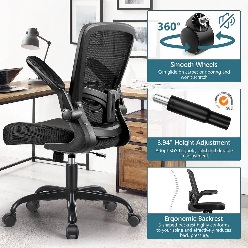 Black Ergonomic Office Chair with Lumbar Support and Flip up Arms Y1567