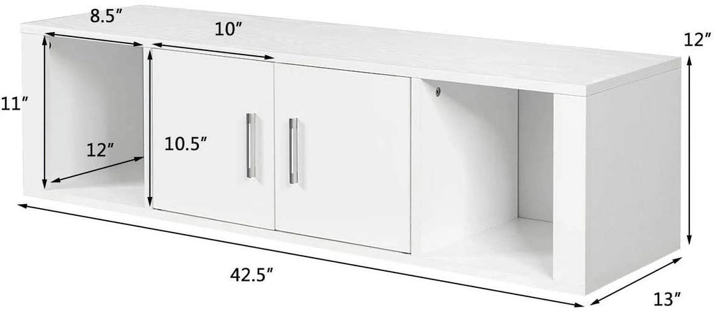 Wall Mounted Storage Cabinet 2 Cube Floating Desk with 2 Doors and 2 Open Shelves White F709629