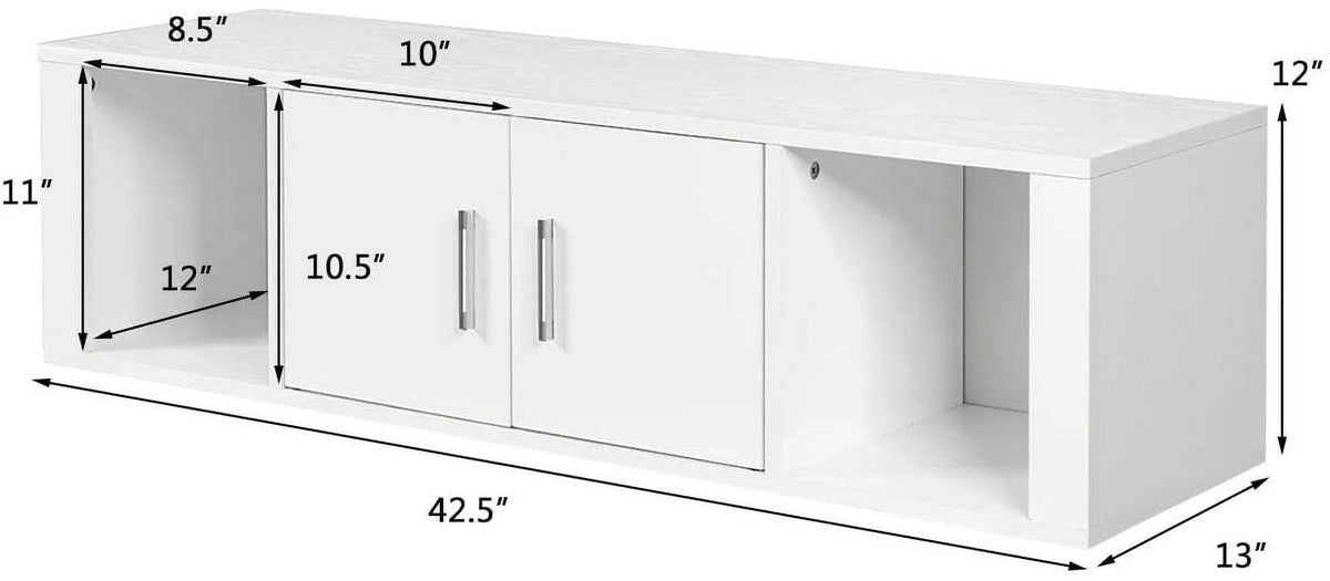 Wall Mounted Storage Cabinet 2 Cube Floating Desk with 2 Doors and 2 Open Shelves White F709629